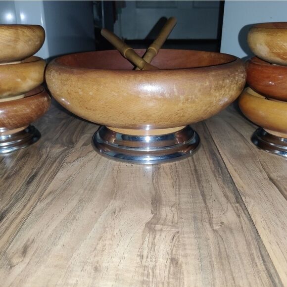 Hellerware Vintage Wooden Bowl With Fork And Spoon - Picture 9 of 10